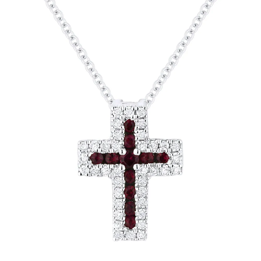 0.08Ct Ruby 16"pendant Necklace In 14K White Gold