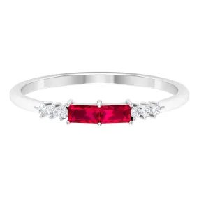 0.50 CT Baguette Shape Ruby Stackable Ring with Diamond