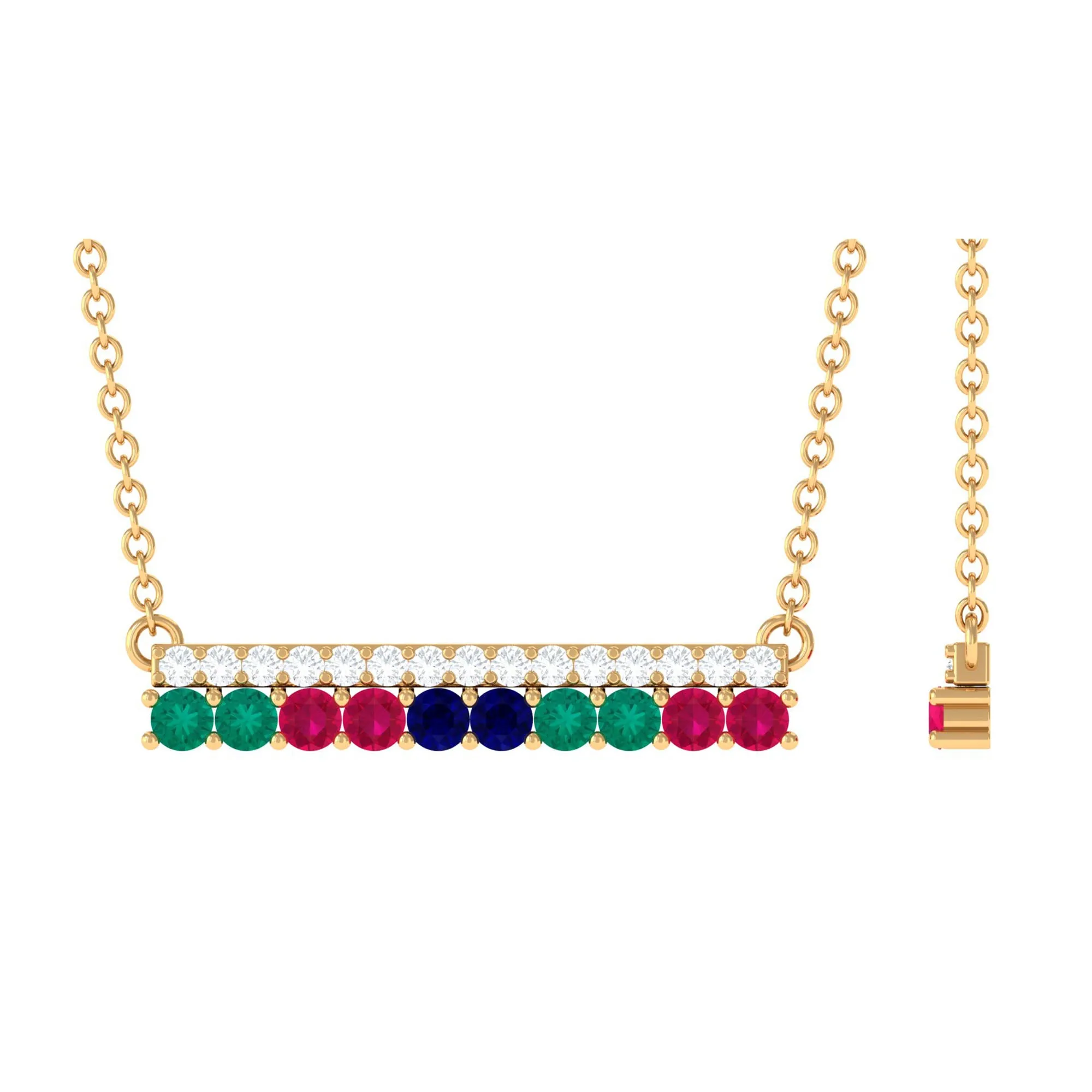 0.50 CT Horizontal Gemstones Bar Pendant Necklace