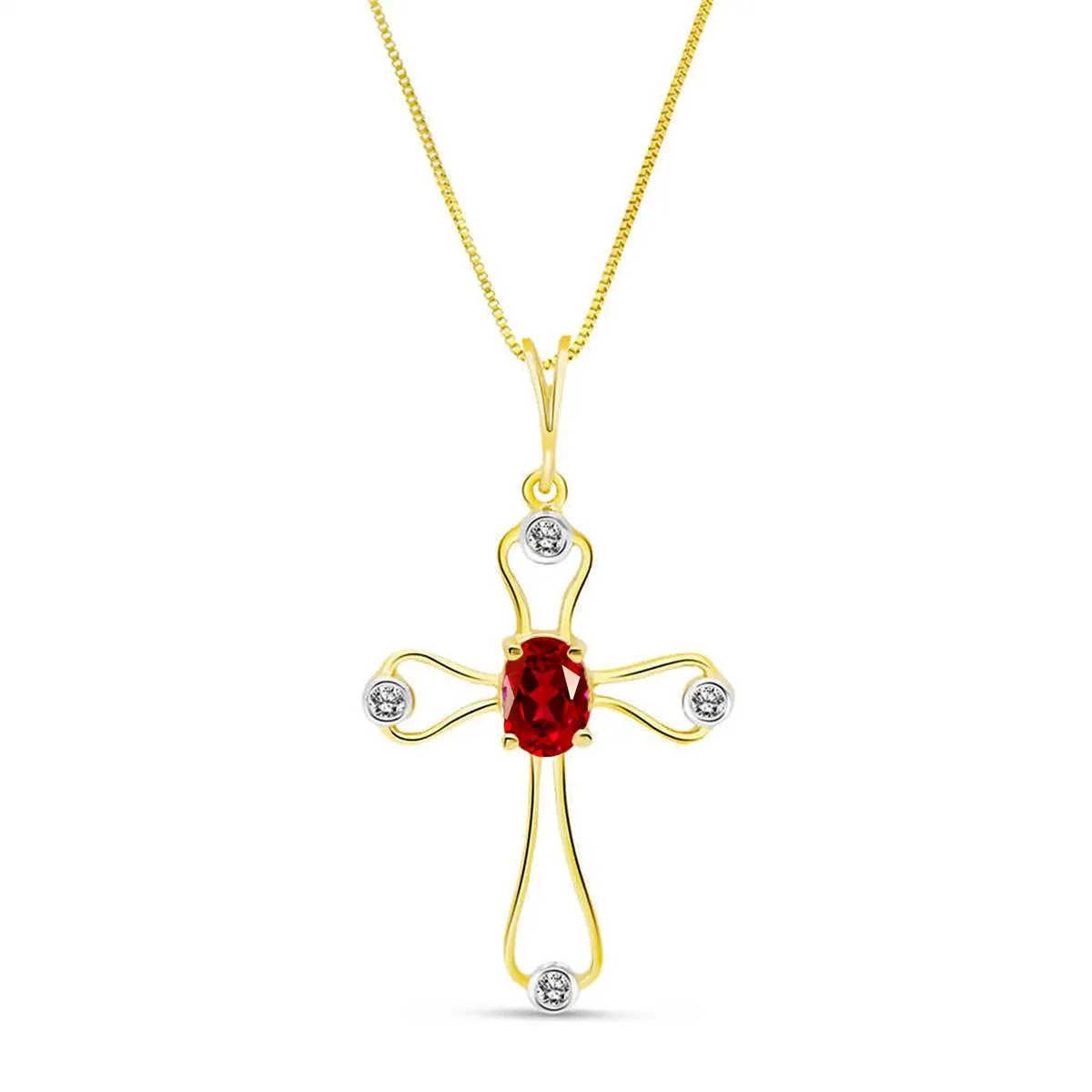 0.57 Carat 14K Solid Yellow Gold Faith Ruby Diamond Necklace