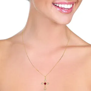 0.57 Carat 14K Solid Yellow Gold Faith Ruby Diamond Necklace