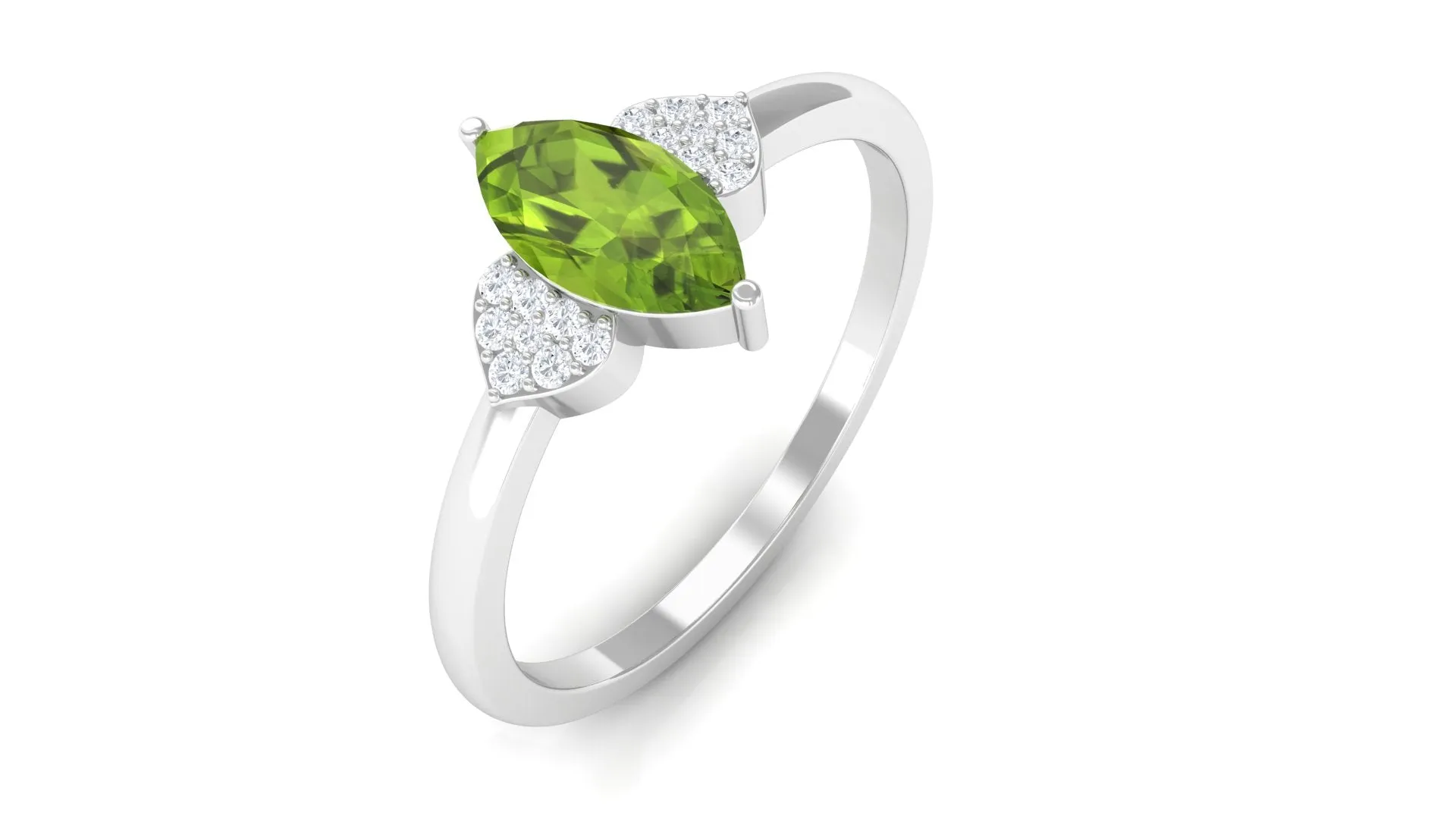 0.75 CT Real Peridot Engagement Ring with Diamond Stones