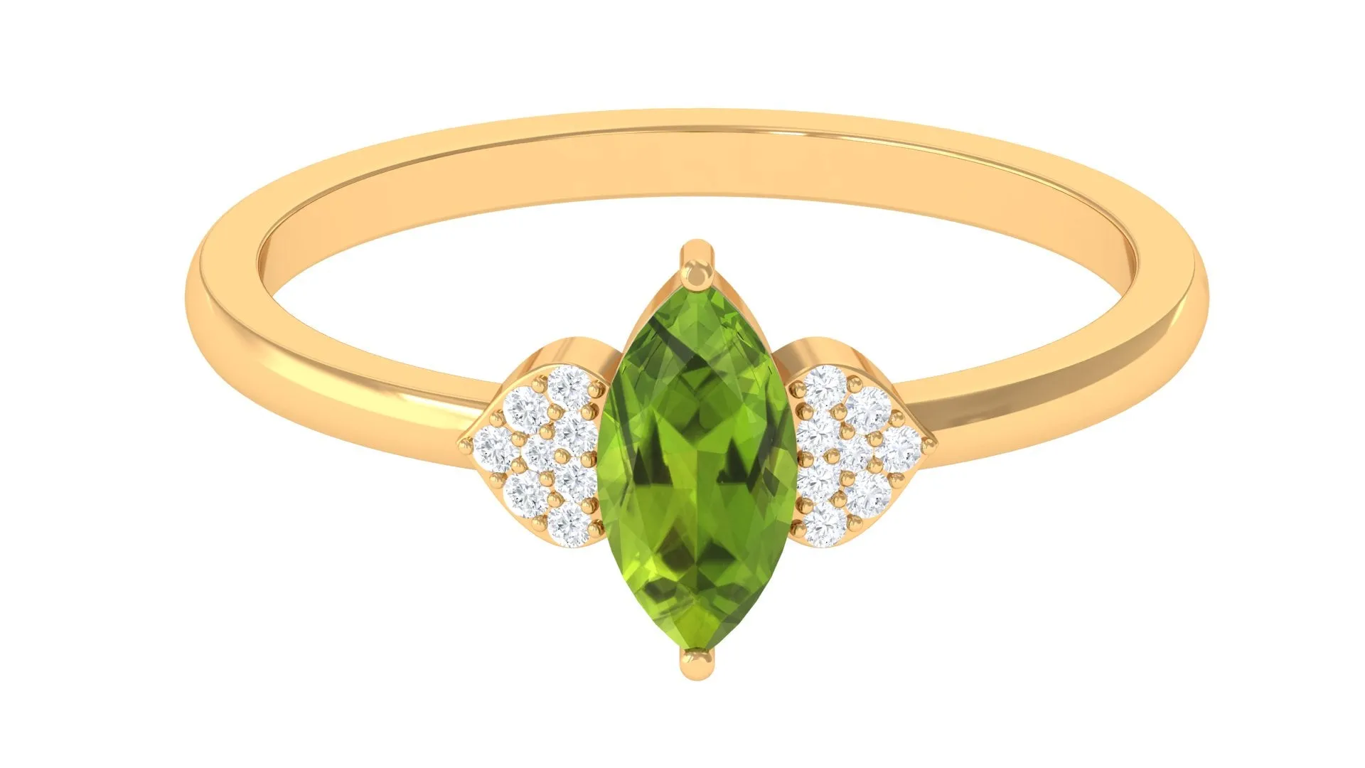 0.75 CT Real Peridot Engagement Ring with Diamond Stones