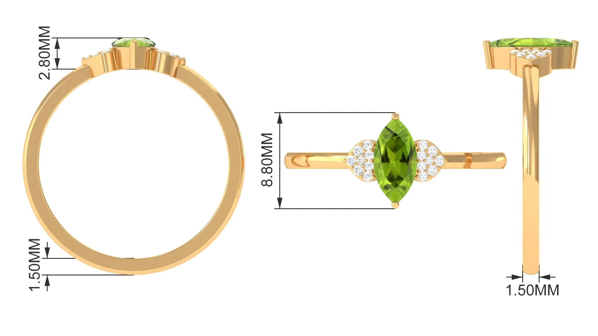 0.75 CT Real Peridot Engagement Ring with Diamond Stones