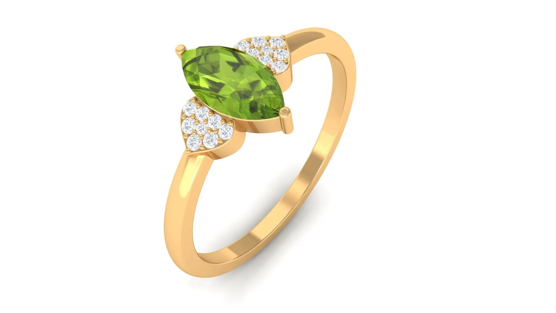 0.75 CT Real Peridot Engagement Ring with Diamond Stones