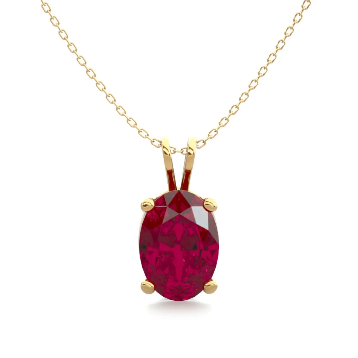 1 Carat Oval Shape Ruby Necklace In 14K Yellow Gold Over Sterling Silver