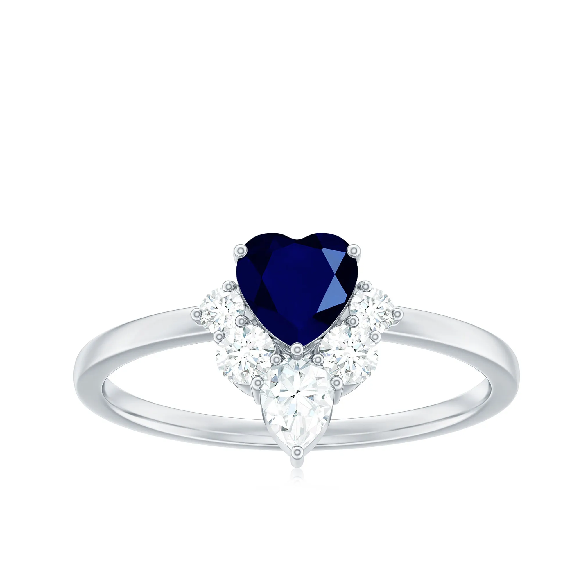 1 CT Heart Blue Sapphire Promise Ring with Diamond Accent