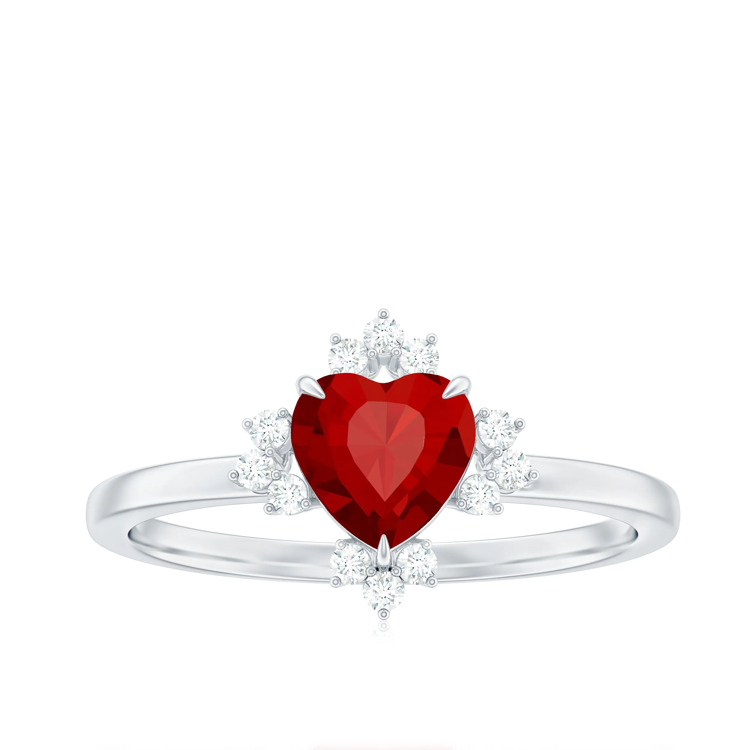 1 CT Heart Shape Lab Grown Ruby Promise Ring with Diamond