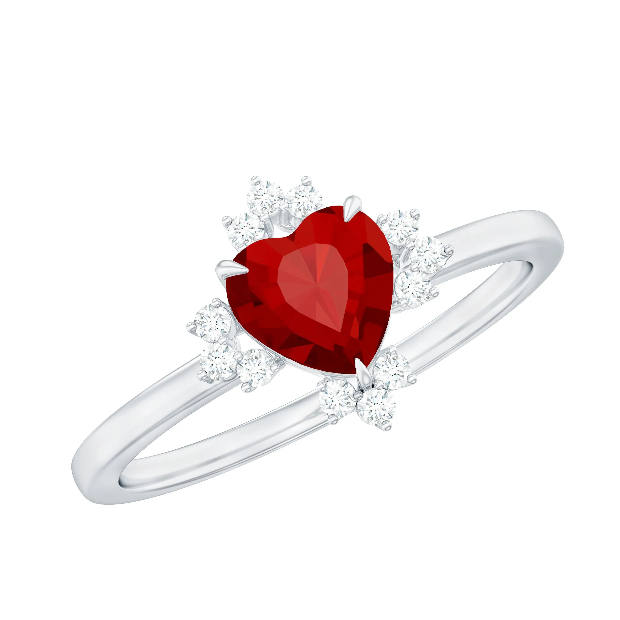 1 CT Heart Shape Lab Grown Ruby Promise Ring with Diamond