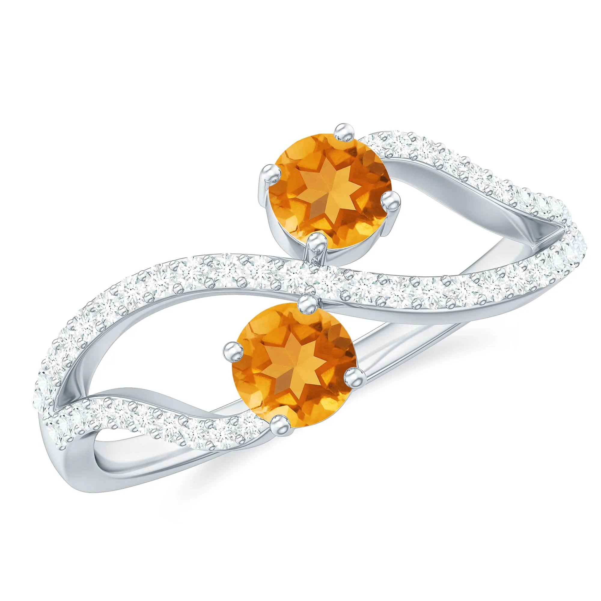 1 CT Minimal Citrine and Diamond Engagement Ring