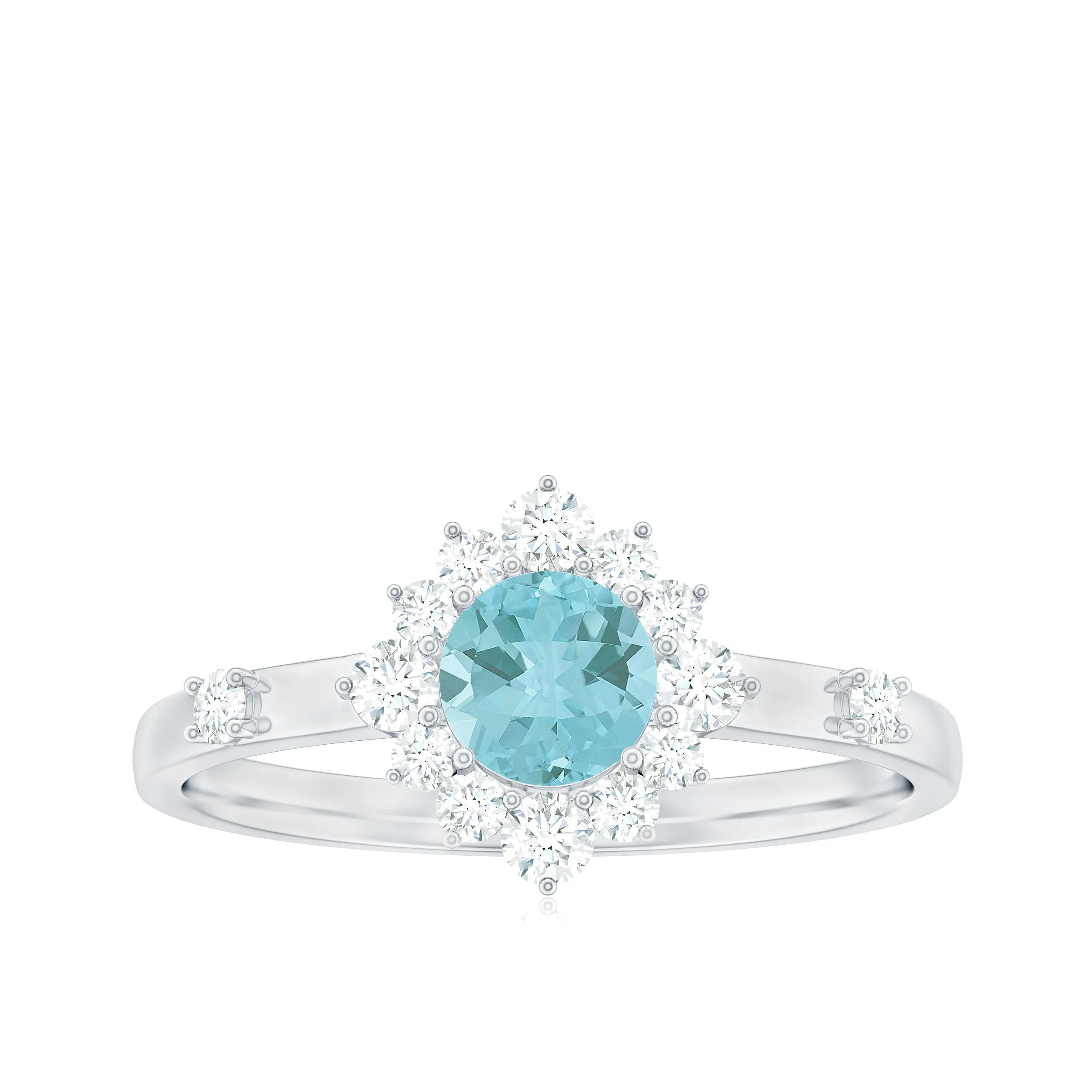 1 CT Round Sky Blue Topaz and Diamond Halo Engagement Ring