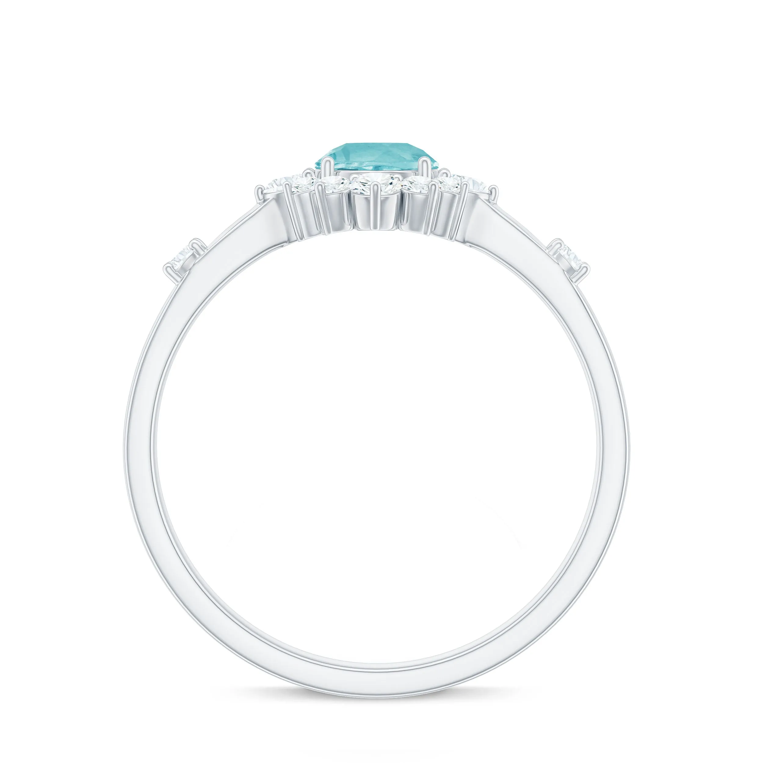 1 CT Round Sky Blue Topaz and Diamond Halo Engagement Ring