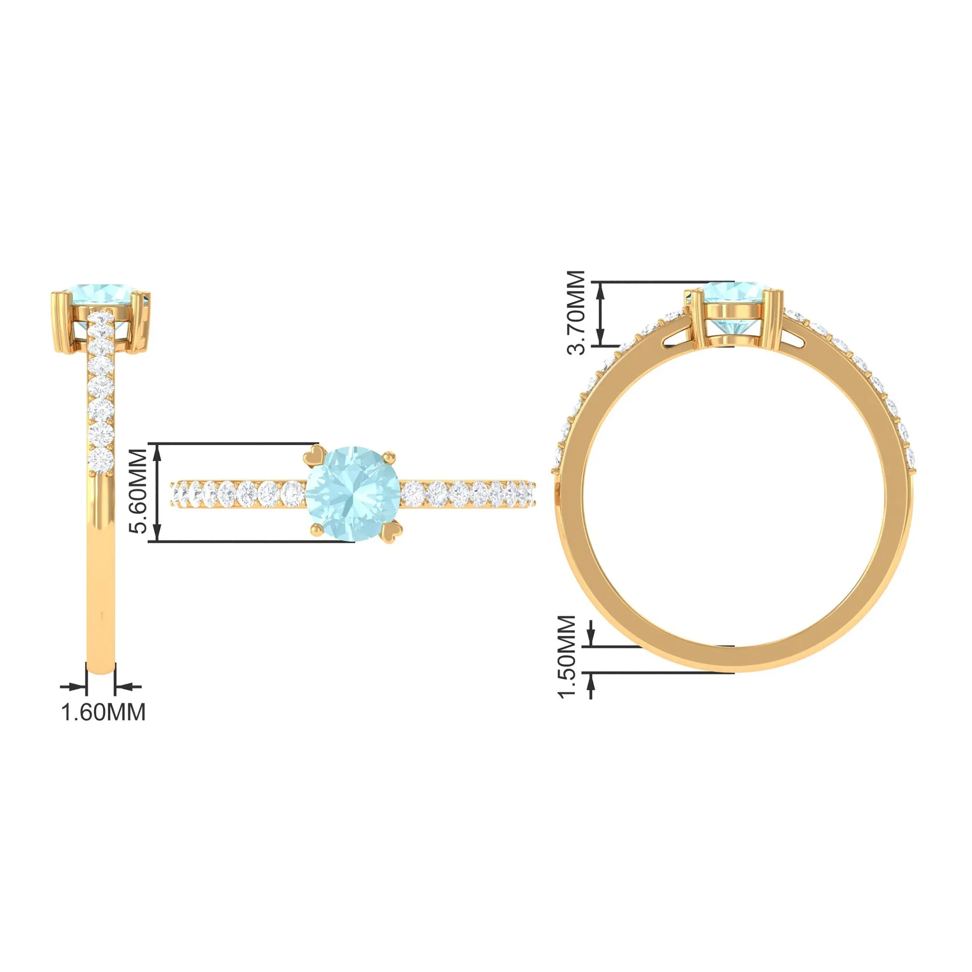 1 CT Round Solitaire Sky Blue Topaz and Diamond Ring