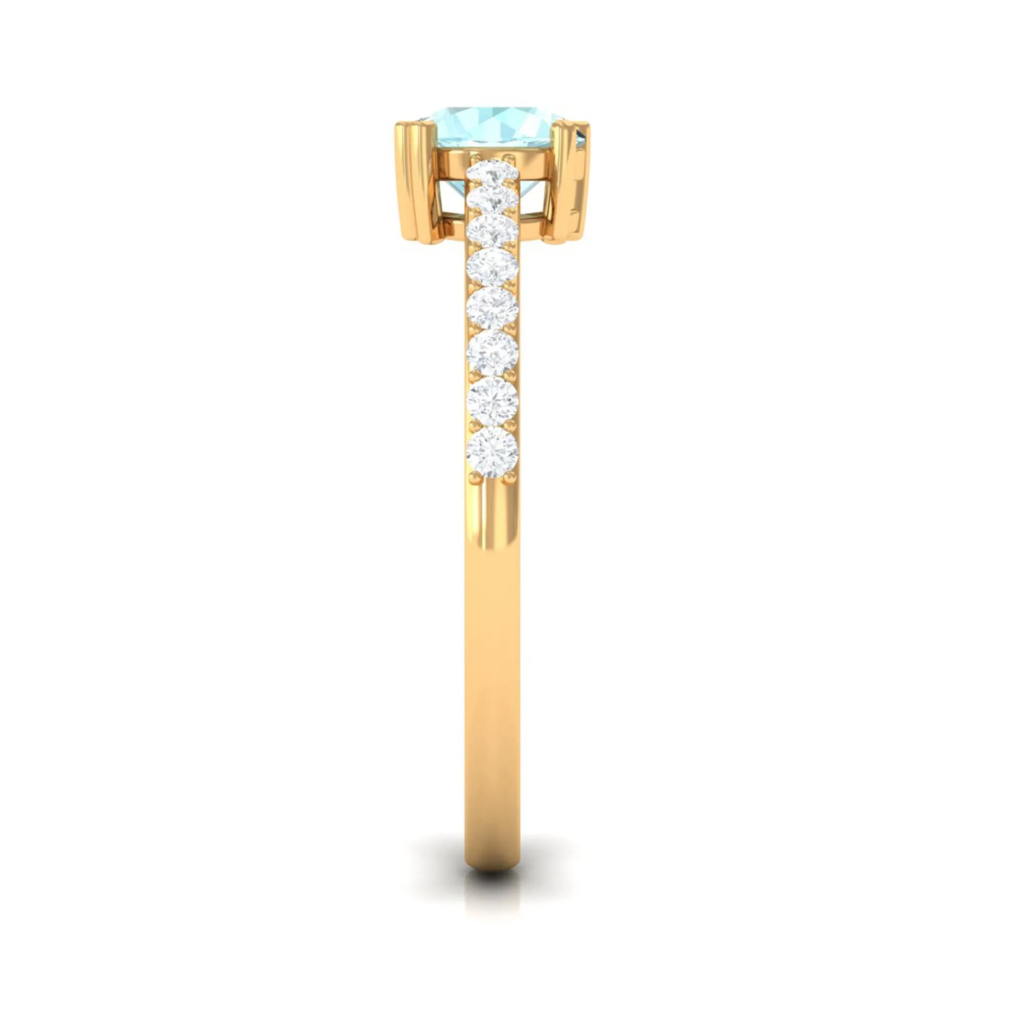 1 CT Round Solitaire Sky Blue Topaz and Diamond Ring