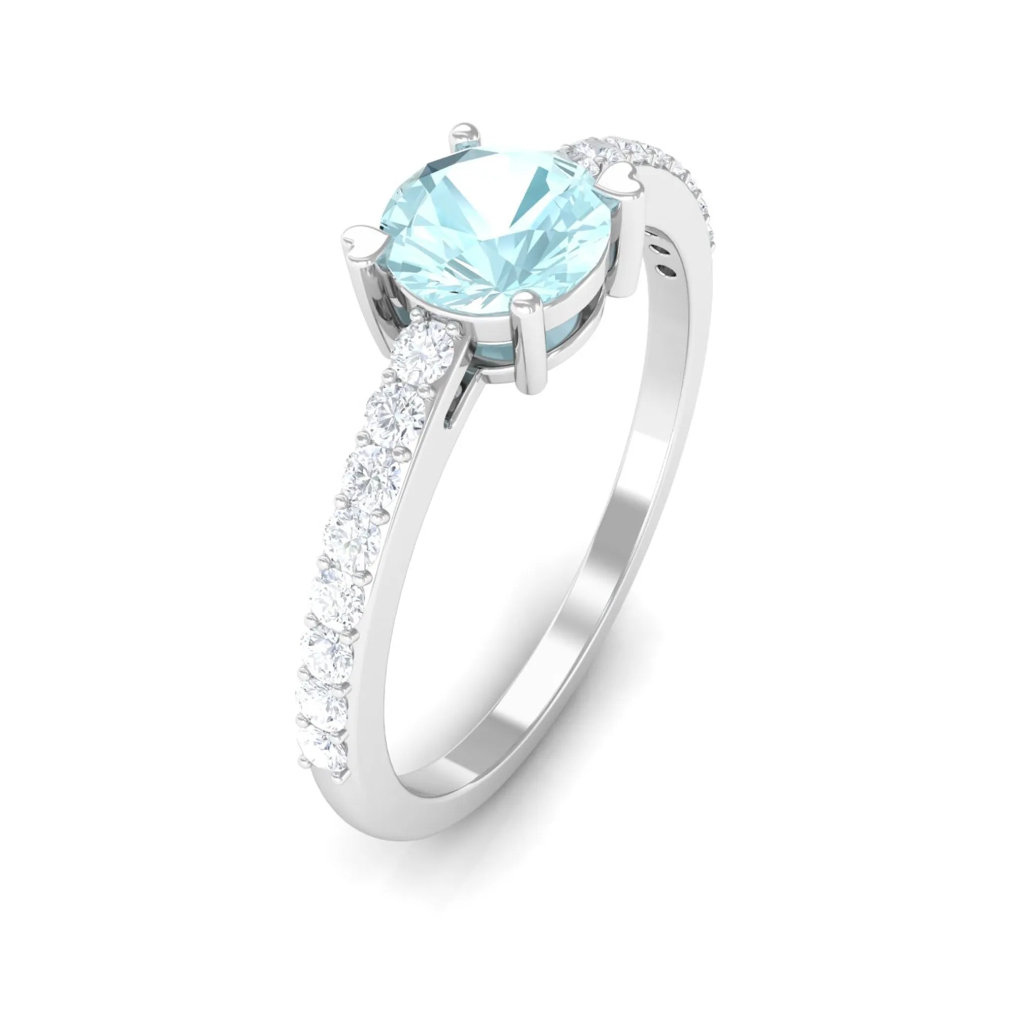 1 CT Round Solitaire Sky Blue Topaz and Diamond Ring