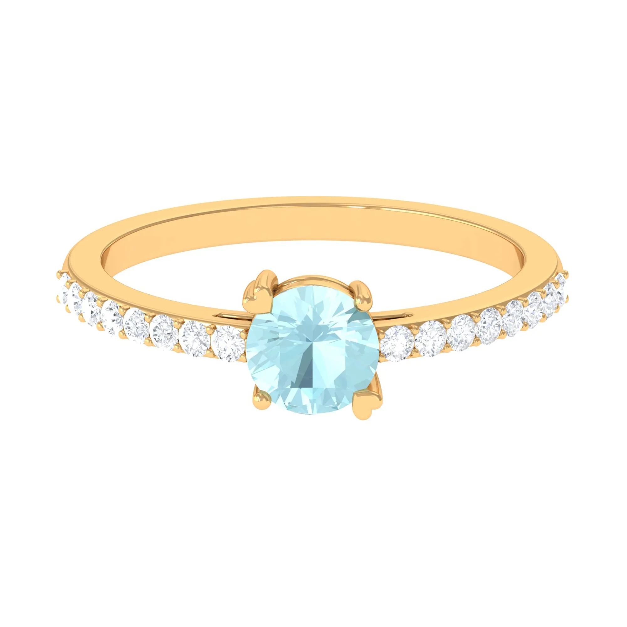 1 CT Round Solitaire Sky Blue Topaz and Diamond Ring