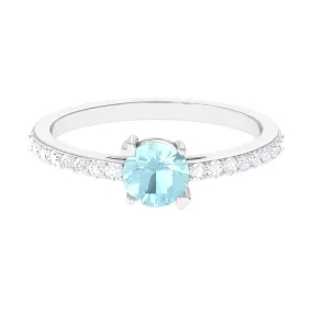 1 CT Round Solitaire Sky Blue Topaz and Diamond Ring