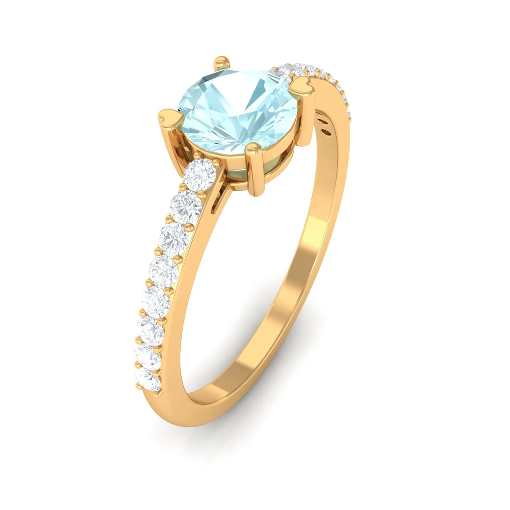 1 CT Round Solitaire Sky Blue Topaz and Diamond Ring