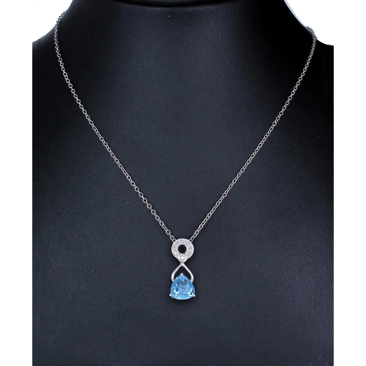 1 cttw Swiss Blue Topaz Pendant Necklace .925 Sterling Silver 7 MM Trillion