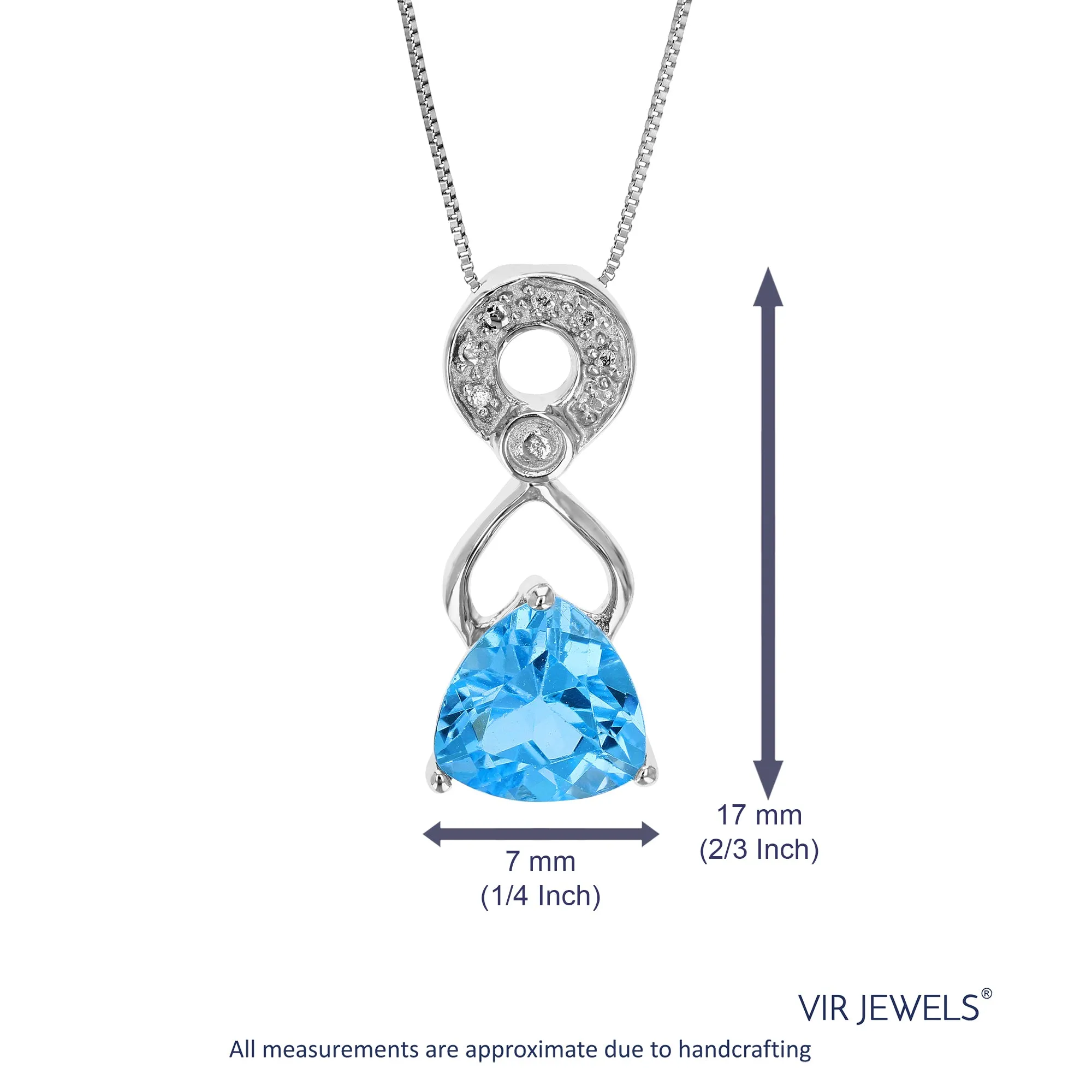 1 cttw Swiss Blue Topaz Pendant Necklace .925 Sterling Silver 7 MM Trillion