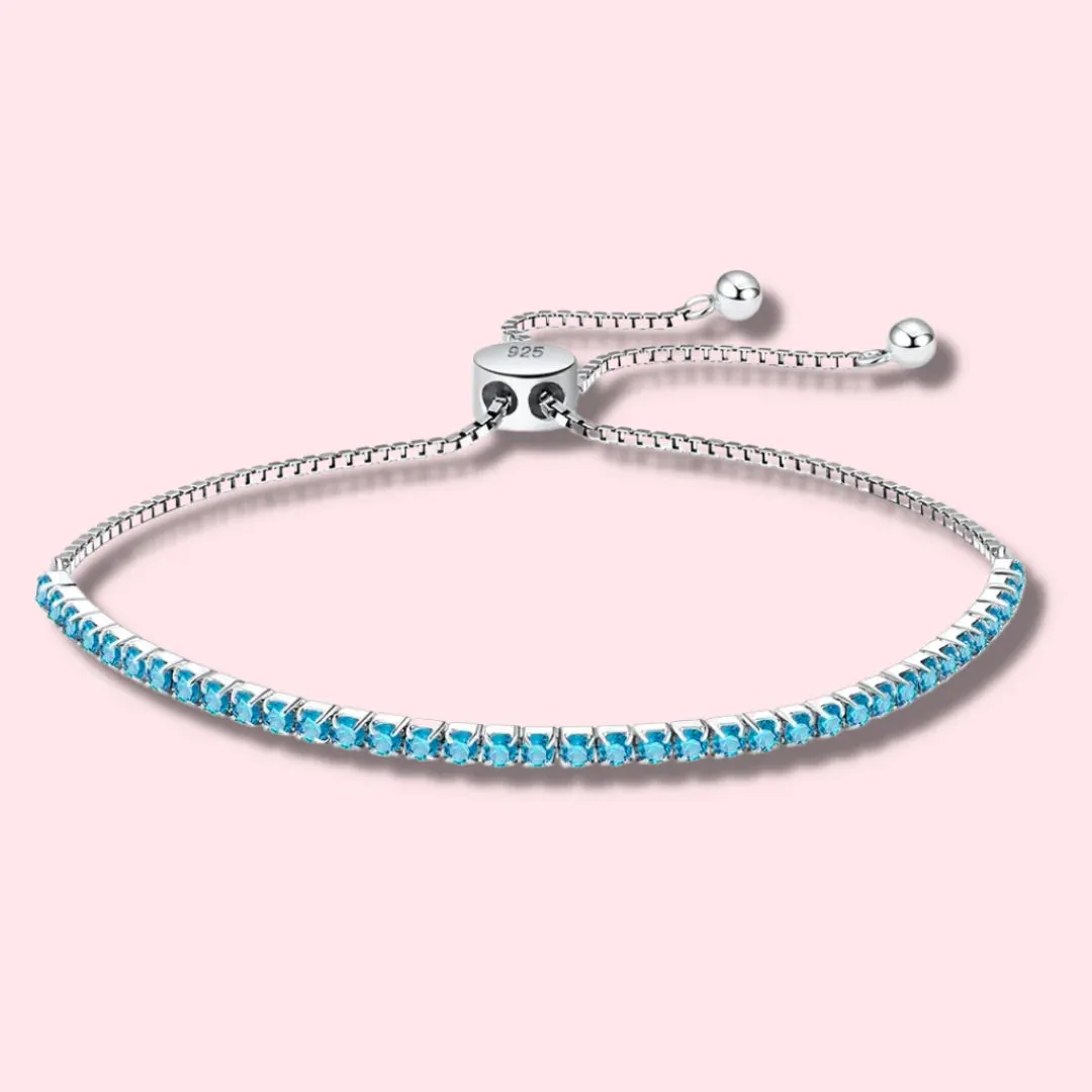 10k White Gold 6 Cttw Created Aqua Round Adjustable Tennis Plated Bracelet