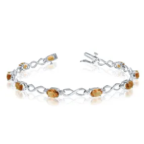 10K White Gold Oval Citrine Stones And Diamonds Infinity Tennis Bracelet, 7"