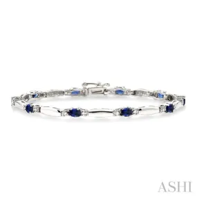 1/10 ctw Bar and Oval Mount Round Cut Diamond & 5x3MM Oval Cut Sapphire Precious Bracelet in 10K White Gold