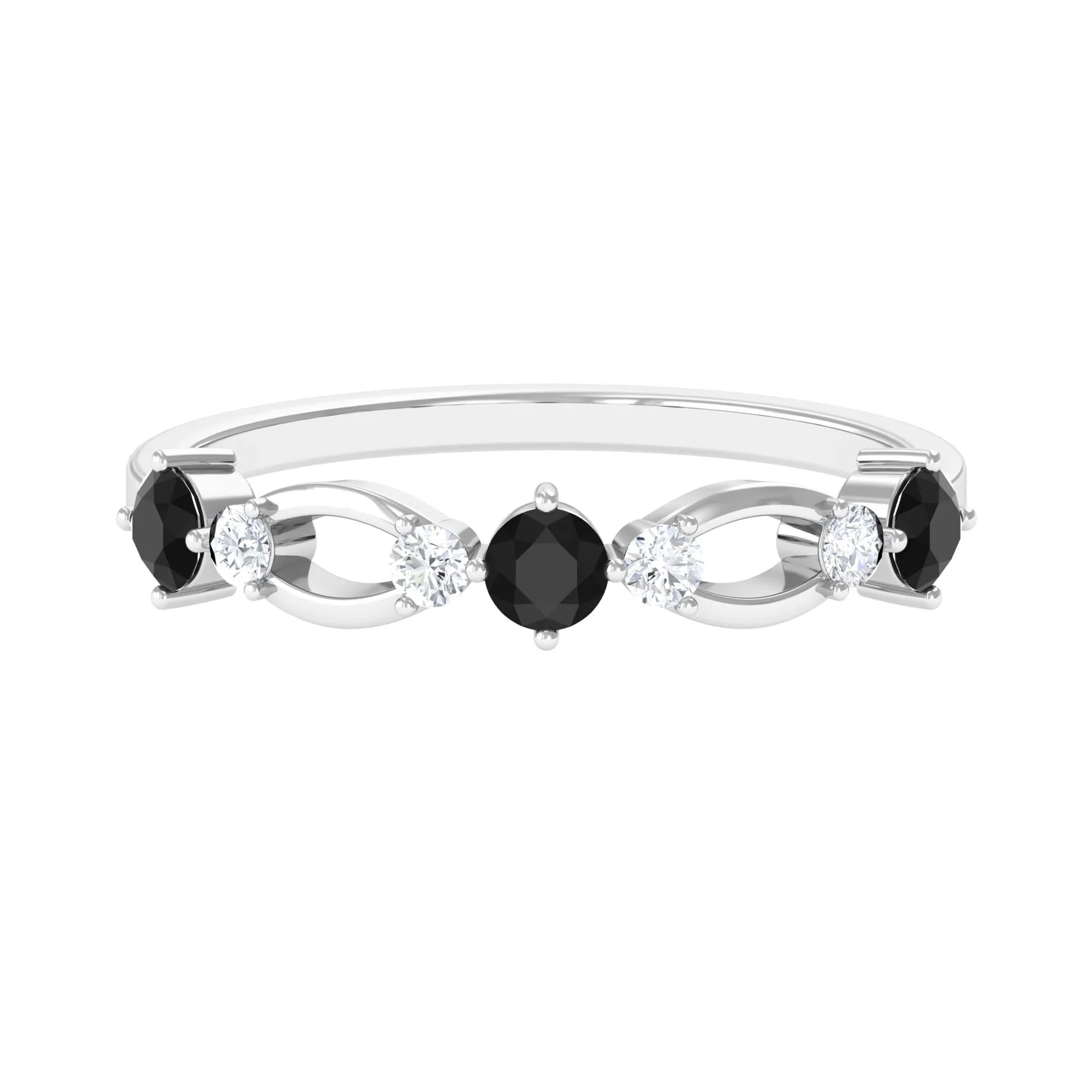 1/2 CT Black Onyx and Diamond Minimal Promise Band Ring