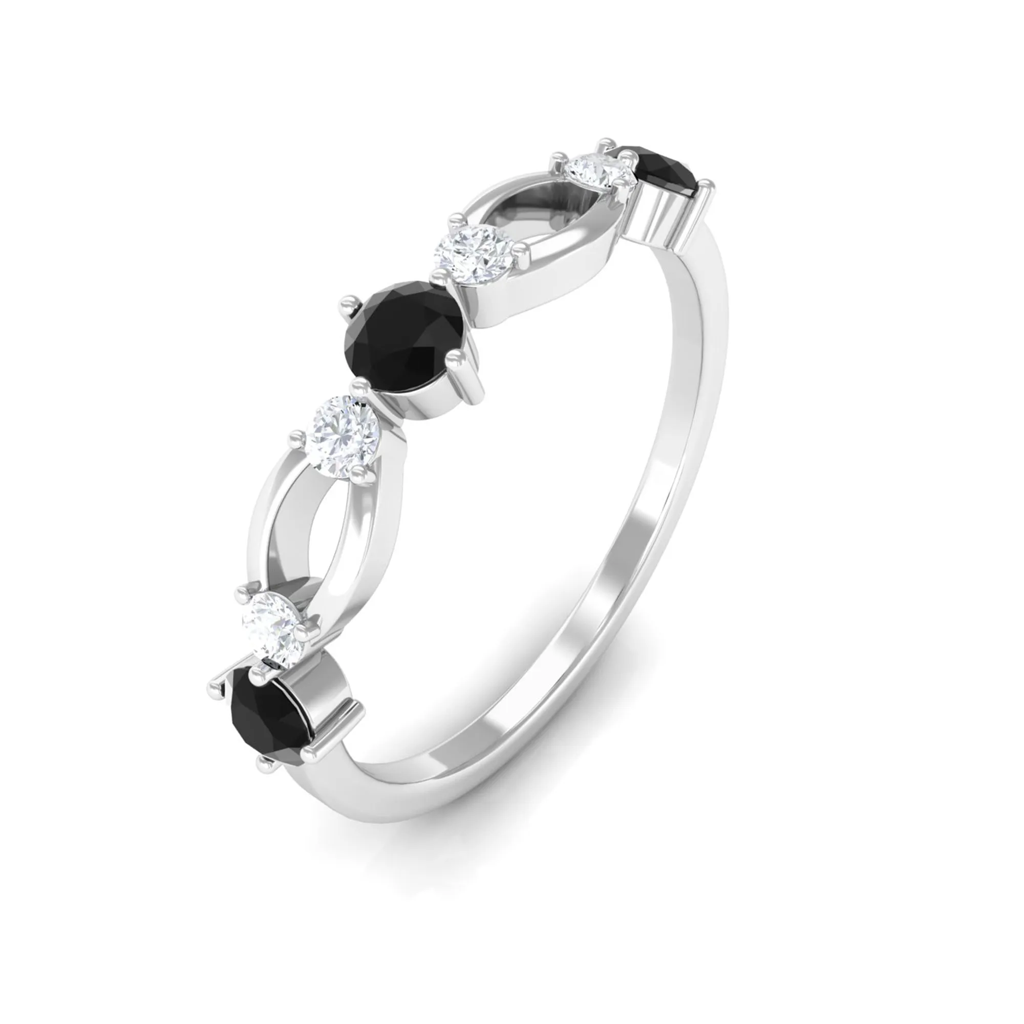 1/2 CT Black Onyx and Diamond Minimal Promise Band Ring