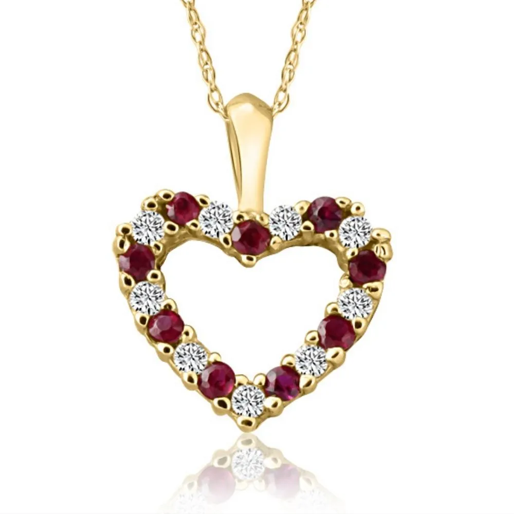 1/2Ct Ruby & Diamond Heart Pendant in White, Yellow, or Rose Gold