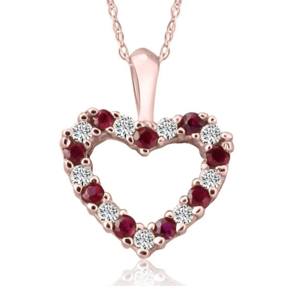 1/2Ct Ruby & Diamond Heart Pendant in White, Yellow, or Rose Gold