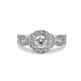 1.41ctw Round Brilliant Natural Diamond Halo Engagement Ring in 14k White Gold by Neil Lane