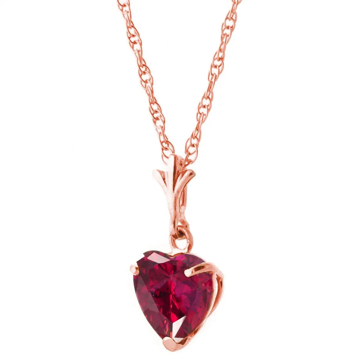 1.45 Carat 14K Solid Rose Gold Necklace Natural Heart Ruby