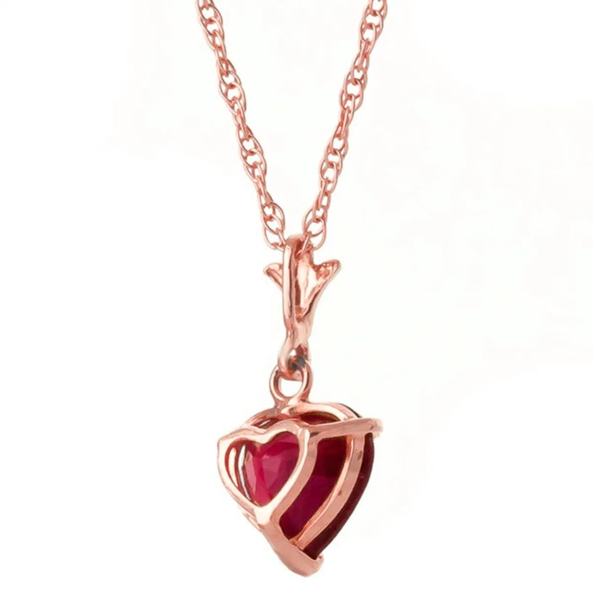 1.45 Carat 14K Solid Rose Gold Necklace Natural Heart Ruby