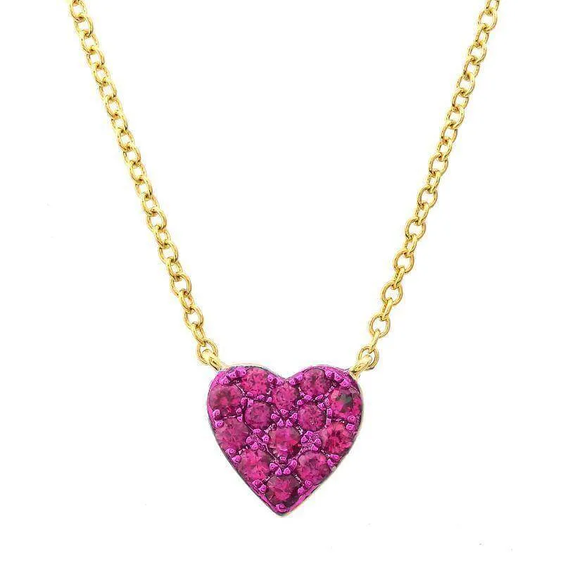 14K Gold Micro Pave Ruby Heart Necklace