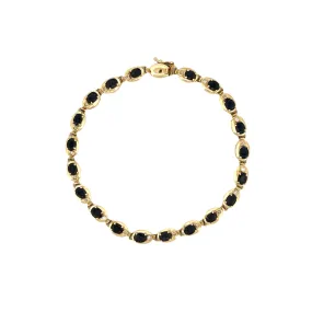 14K Gold Oval Sapphire and Diamond Bezel Bracelet