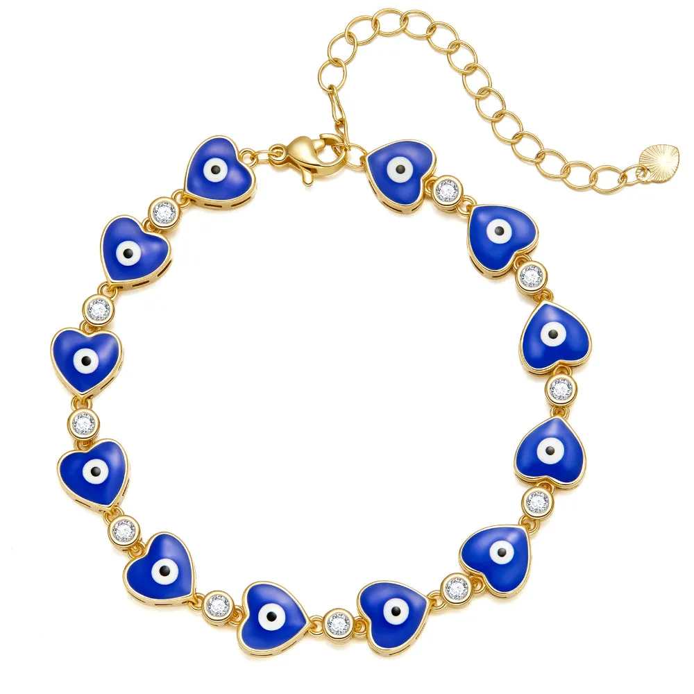 14k Gold Plated Dainty Layered Evil Eye Bracelets- Love Dark Blue Eye