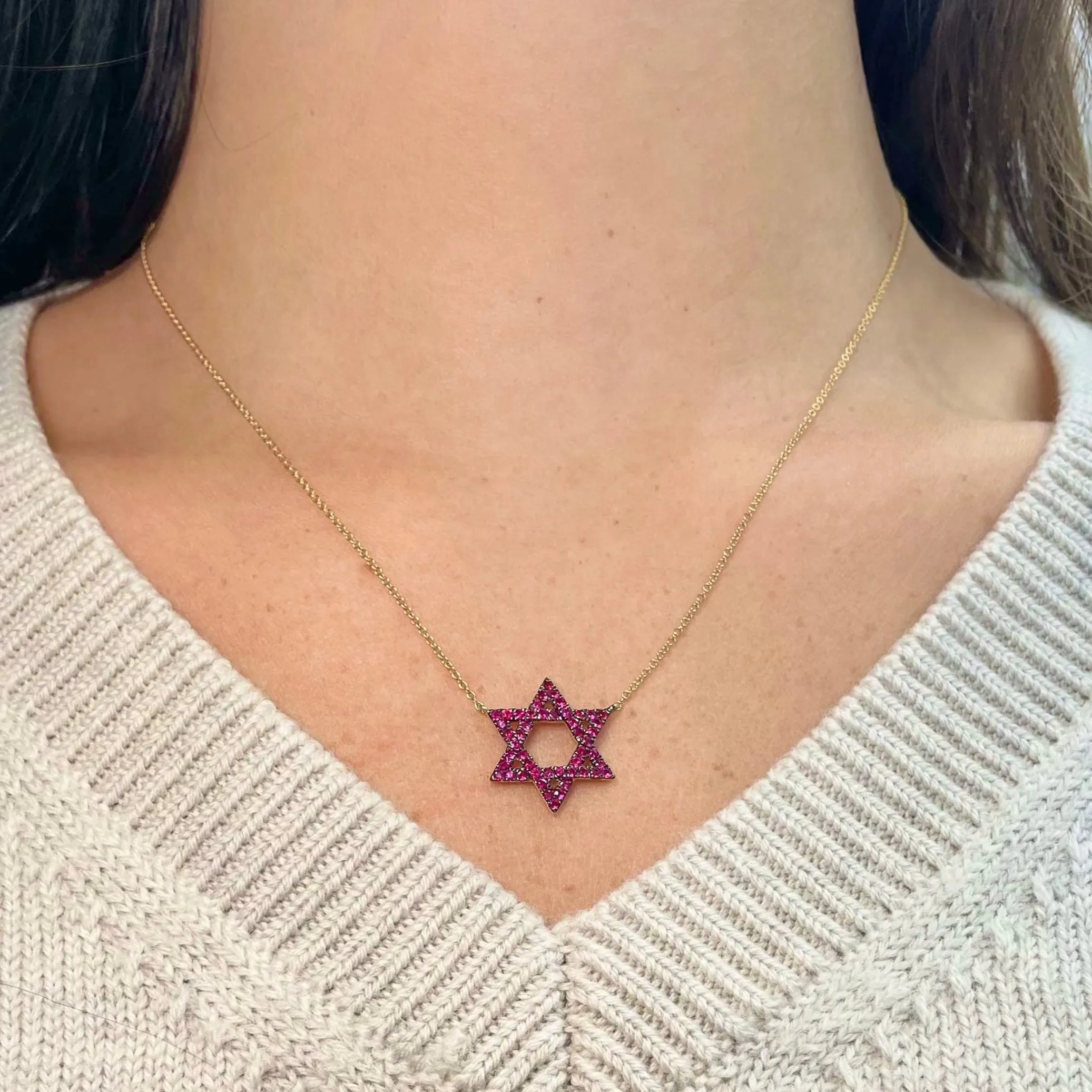 14K GOLD RUBY MAGEN DAVID NECKLACE