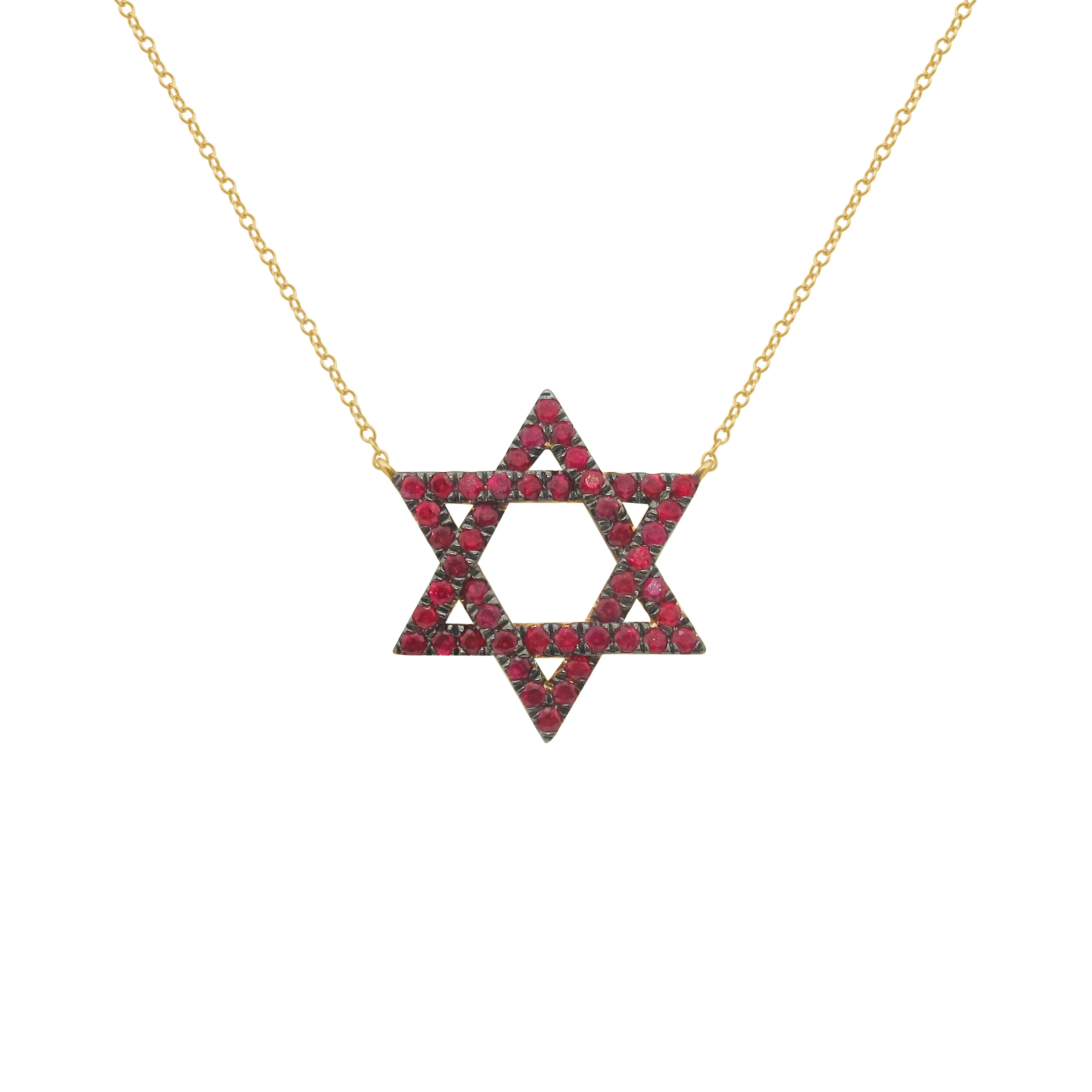 14K GOLD RUBY MAGEN DAVID NECKLACE