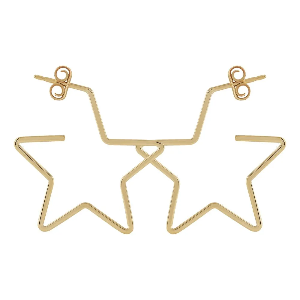 14k Gold Star Hoop Earrings