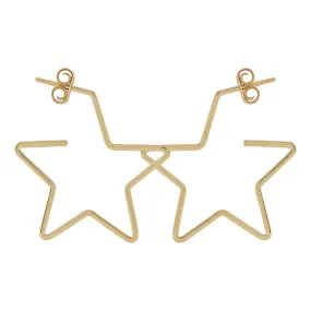 14k Gold Star Hoop Earrings