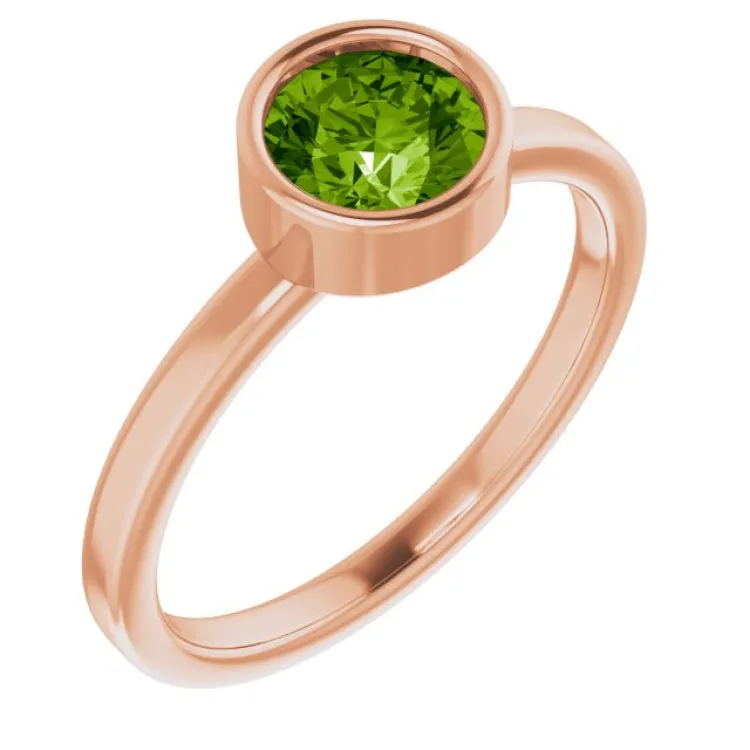 14K Rose 6 mm Natural Peridot Ring