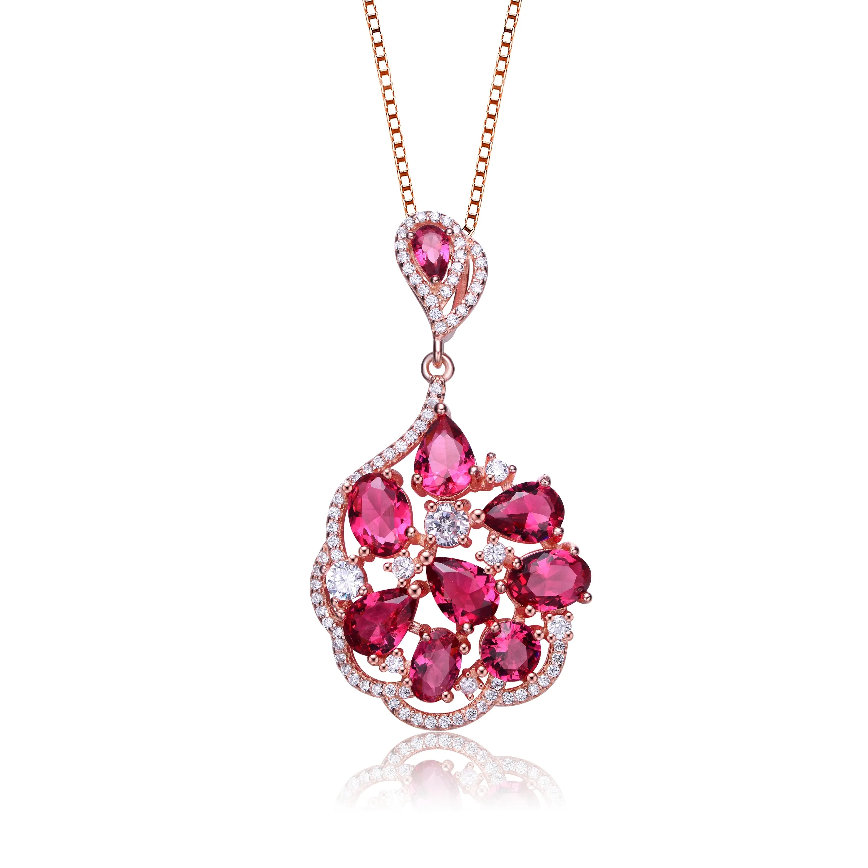 14k Rose Gold Plated Multi Colored Cubic Zirconia Pendant Necklace