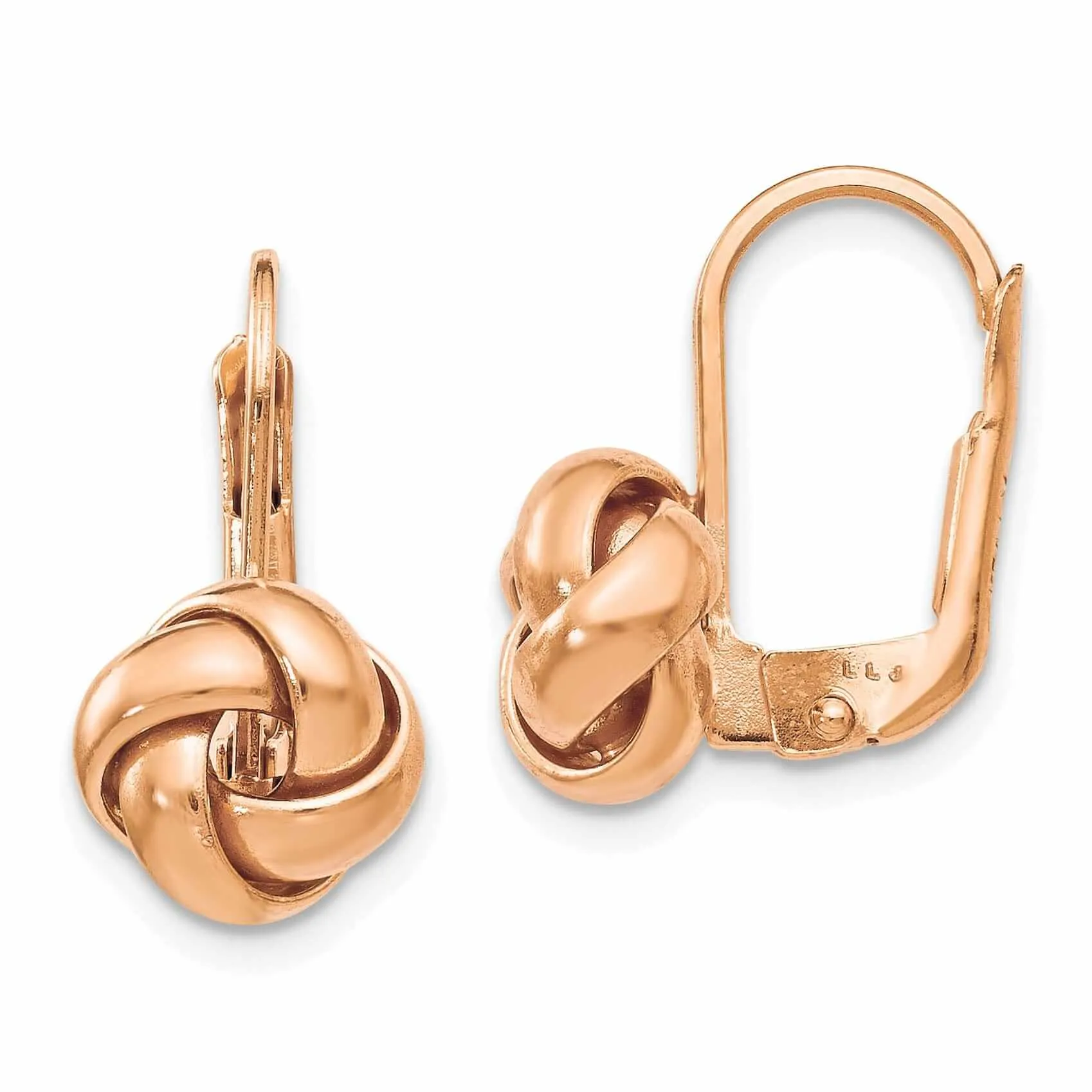 14k Rose Gold Polished Finish Love Knot Leverback Earrings