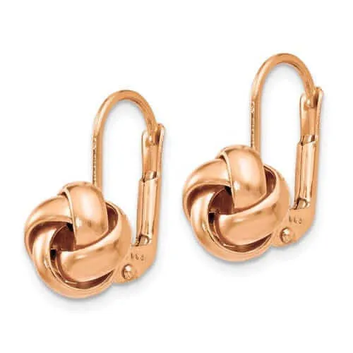 14k Rose Gold Polished Finish Love Knot Leverback Earrings