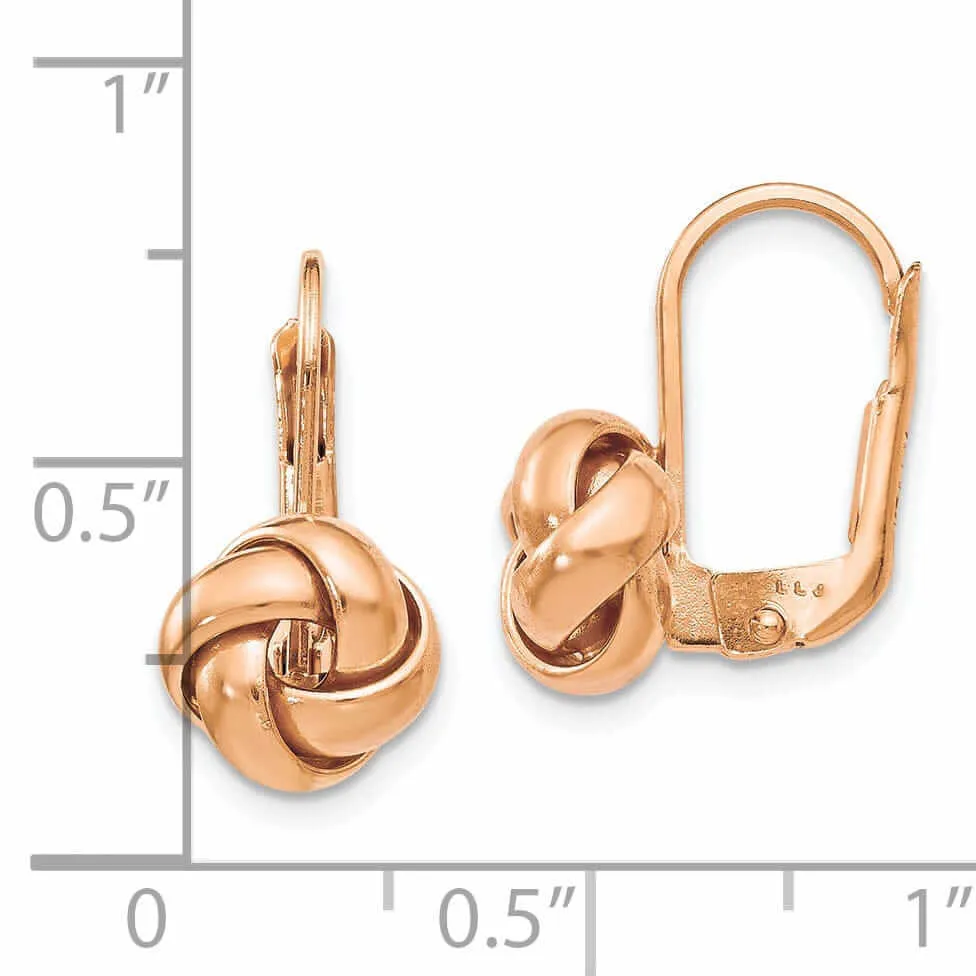 14k Rose Gold Polished Finish Love Knot Leverback Earrings