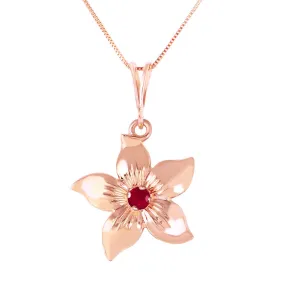 14K Solid Rose Gold Flower Necklace w/ Natural Ruby