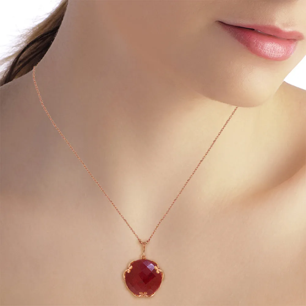 14K Solid Rose Gold Necklace w/ Checkerboard Cut Round Dyed Ruby