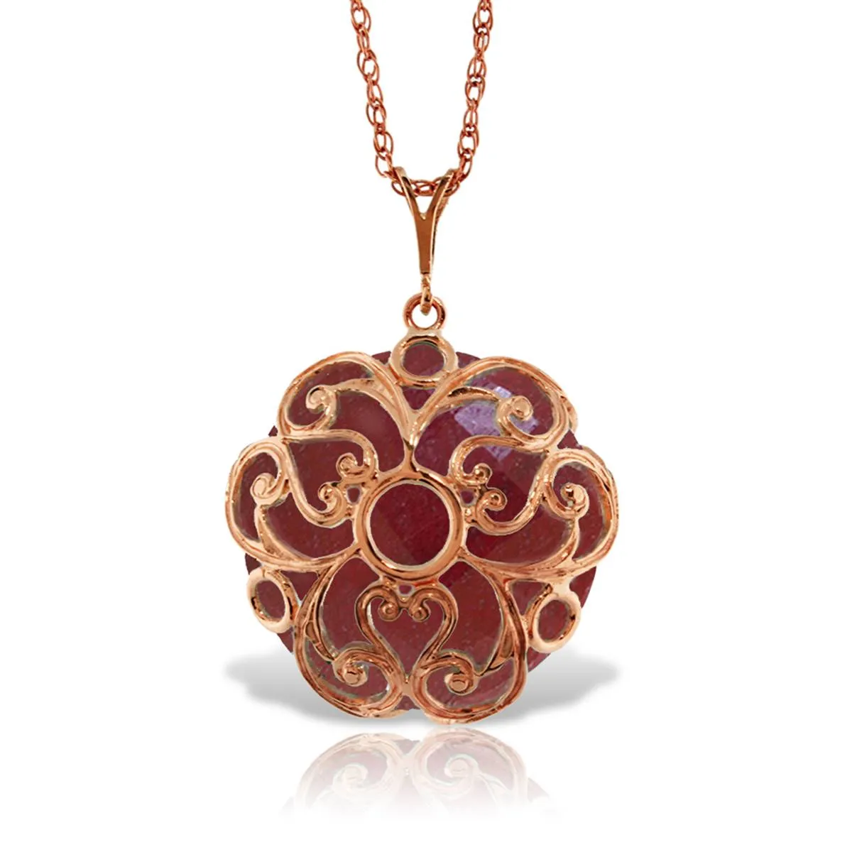 14K Solid Rose Gold Necklace w/ Checkerboard Cut Round Dyed Ruby