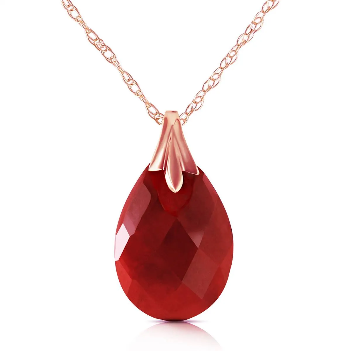 14K Solid Rose Gold Necklace w/ Natural Diamondyed Ruby